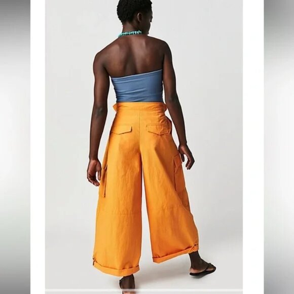 NWT Free People XS  Hallie Parachute Paper Bag Pants Orange $168 Retail NEW - Picture 2 of 3